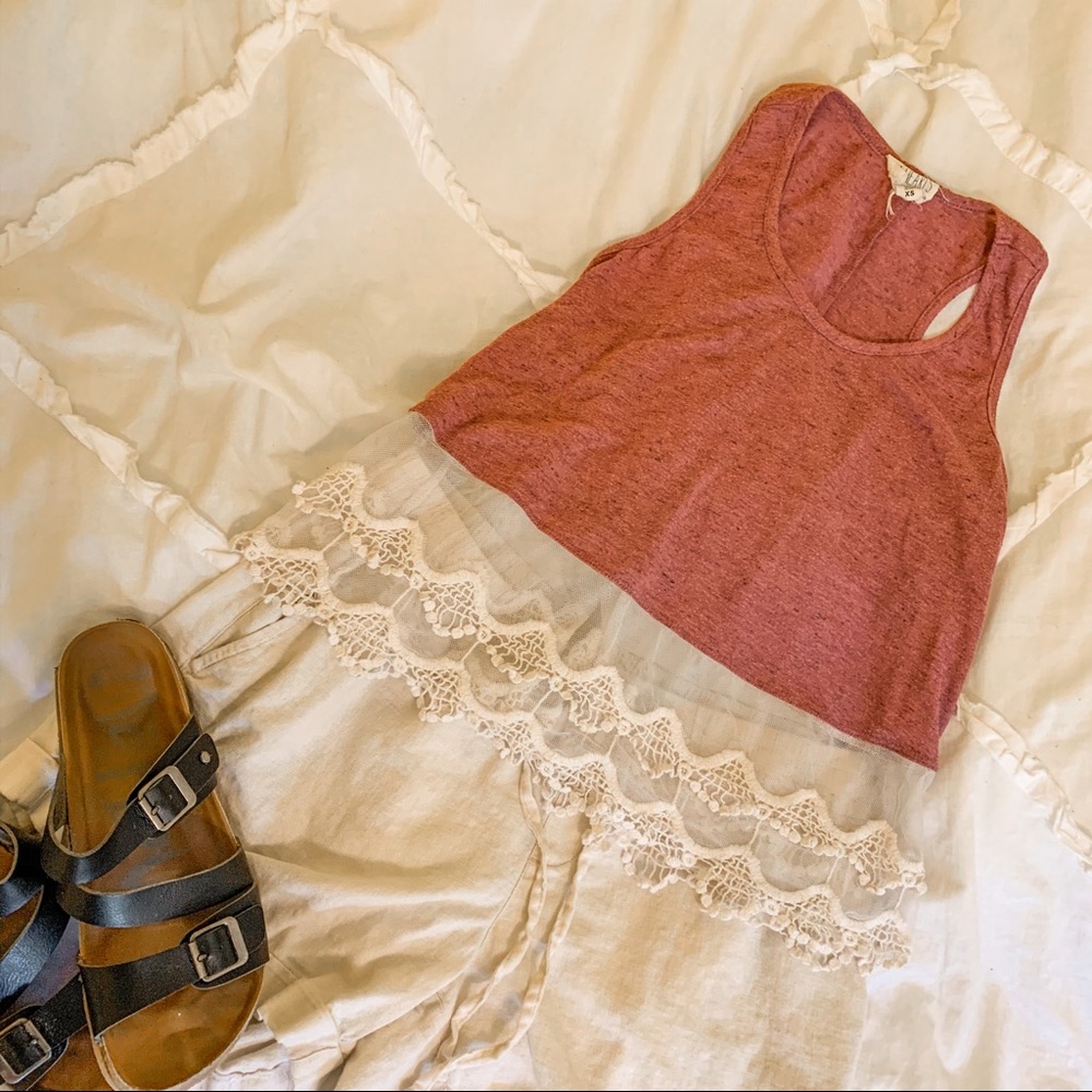 Mesh Bottom Cranberry Cropped Tank